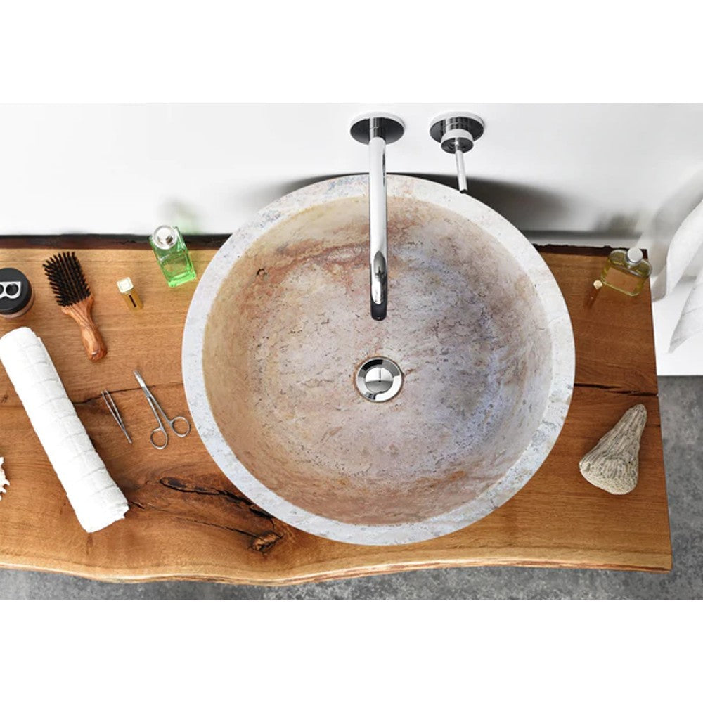 Beige Travertine Natural Stone Vessel Sink - Polished 16 inch