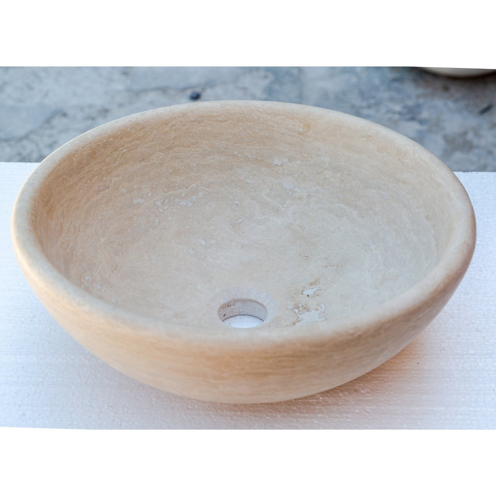 Beige Travertine Natural Stone Vessel Sink - Honed and Filled 16x6