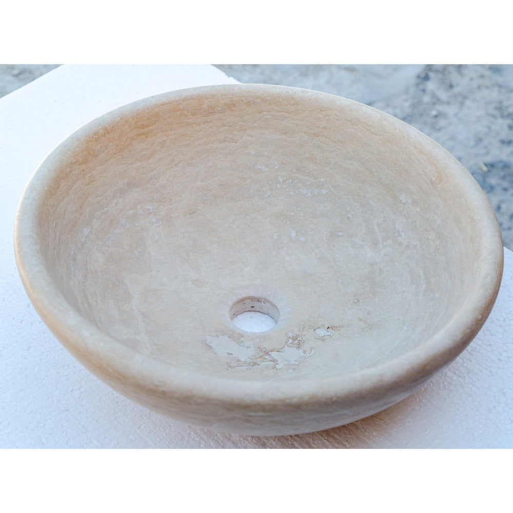 Beige Travertine Natural Stone Vessel Sink - Honed and Filled 16x6