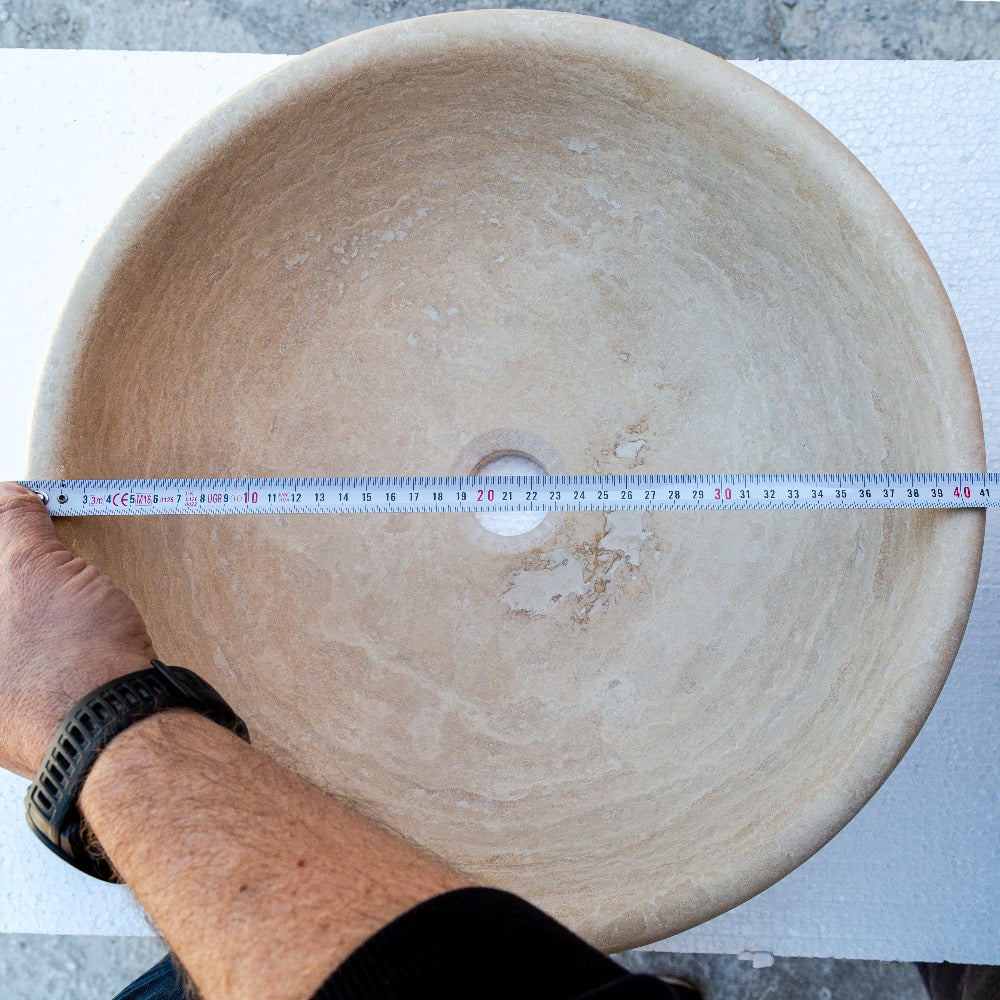 Beige Travertine Natural Stone Vessel Sink - Honed and Filled 16x6