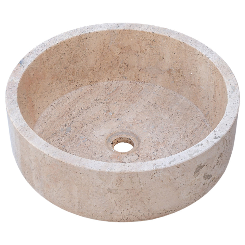 Beige Turkish Travertine Natural Stone Vessel Sink - Honed 16 Inch Diameter 6 Inch