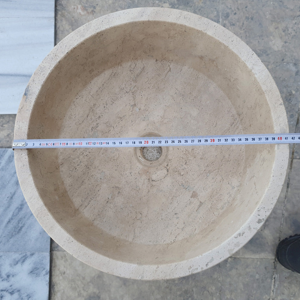 Beige Turkish Travertine Natural Stone Vessel Sink - Honed 16 Inch Diameter 6 Inch