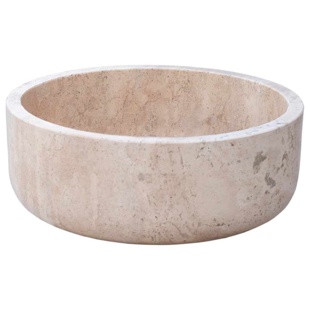 Beige Turkish Travertine Natural Stone Vessel Sink - Honed 16 Inch Diameter 6 Inch