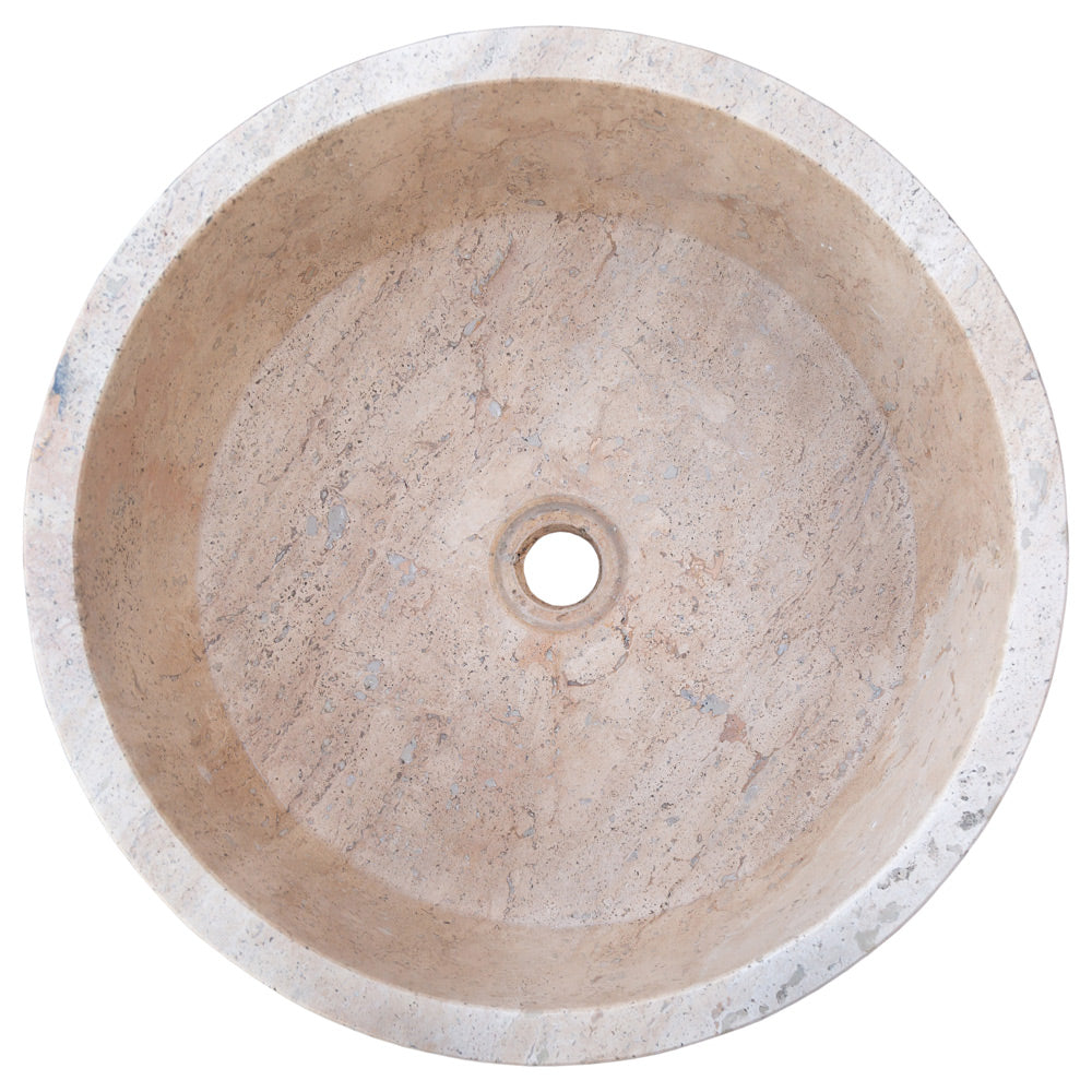 Beige Turkish Travertine Natural Stone Vessel Sink - Honed 16 Inch Diameter 6 Inch