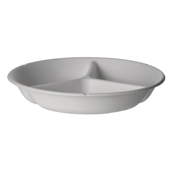 Vegware 9in Round 3-Comp Base, White Molded Fiber (QTY:400)