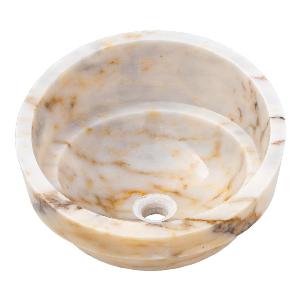 Bianco Giallo Marble Polished Vessel Sink Bowl Handcrafted Turkish Stone 16 x 9 inches