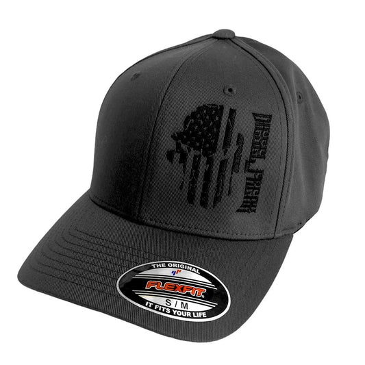 Charcoal Grey Fitted Patriotic Skully Hat