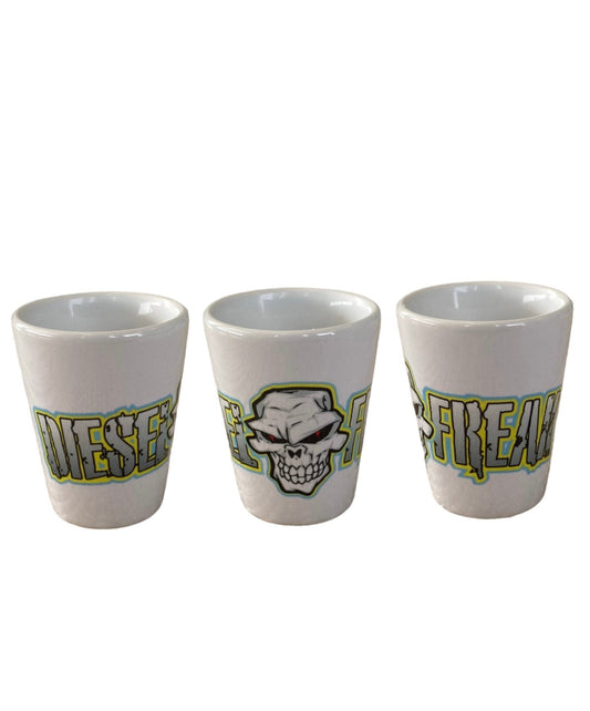 Blue and Yellow Diesel Freak Ceramic Shot Glass