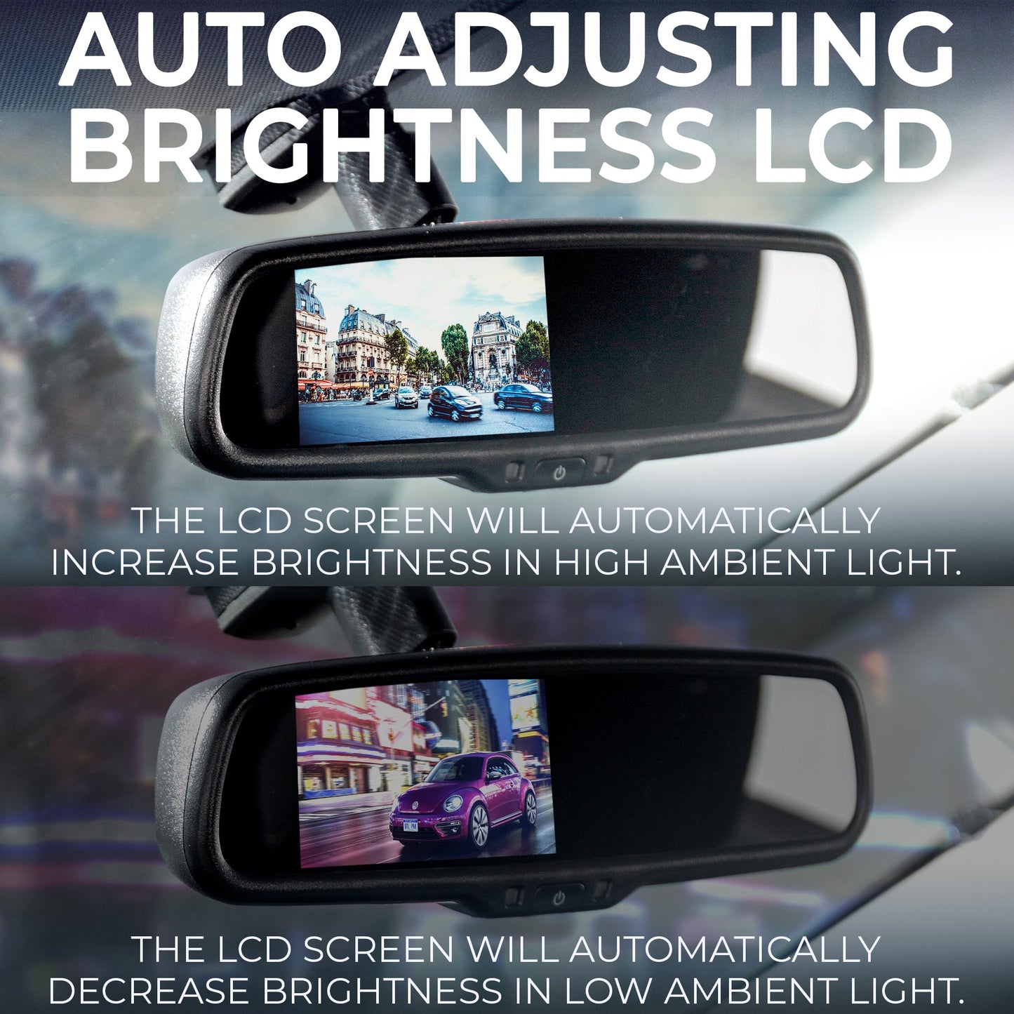 Master Tailgaters 10.5" Rear View Mirror with 4.3" LCD Screen + Wireless Transmitter & 170° LED Backup Camera | Universal Rearview | Auto Adjusting Brightness LCD | Anti Glare | Full Replacement
