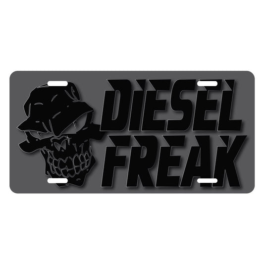 Diesel Freak Burnt Stacked License Plate: Edgy Skull Font Design