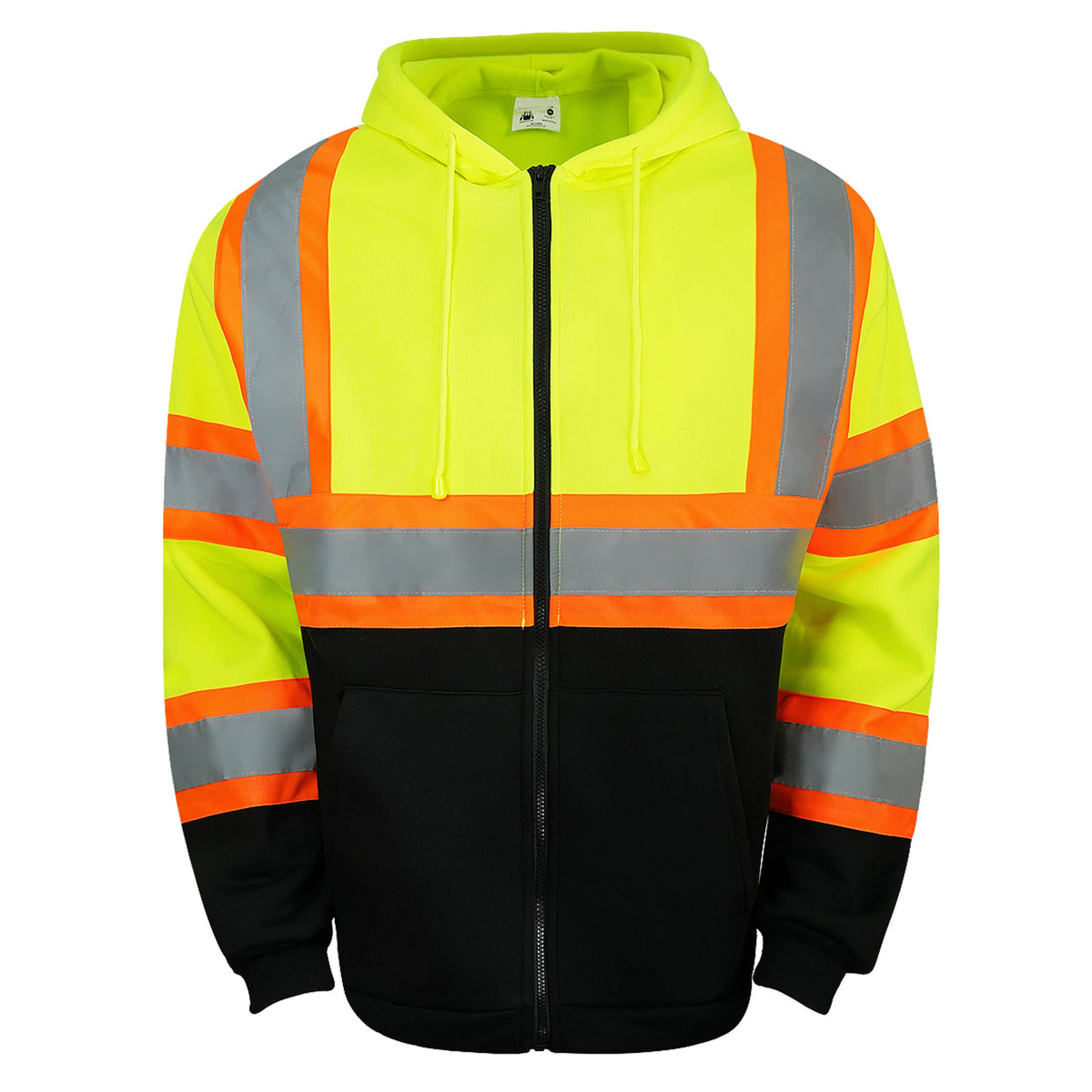 Hi-Vis Class 3 Color Block Zip-Up Hoodie with Reflective Stripes