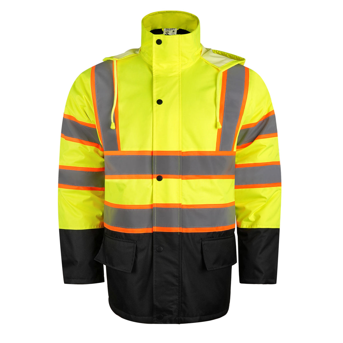 Hi-Vis Class 3 2-Tone Reflective Parka Jacket with Hood and Front Pockets