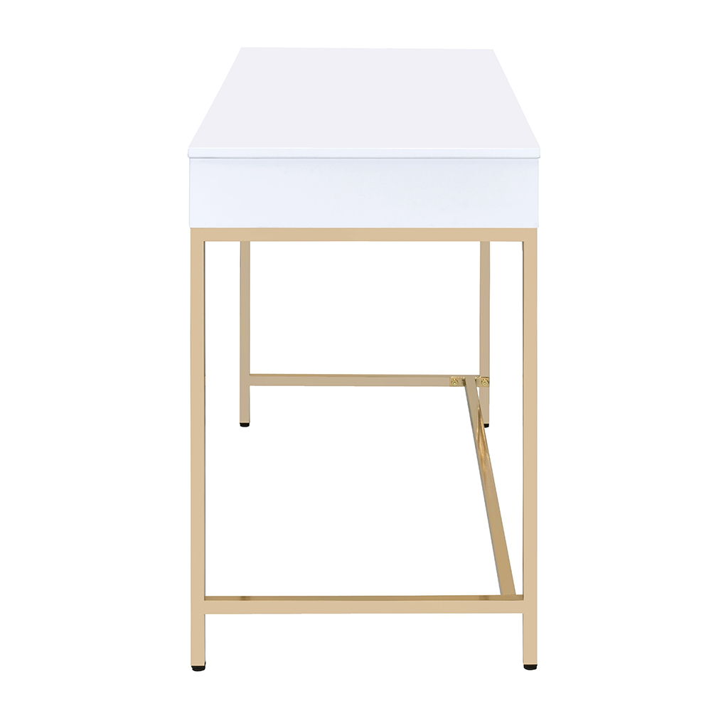 Ottey - Vanity Desk (Same 92540) - White High Gloss & Gold