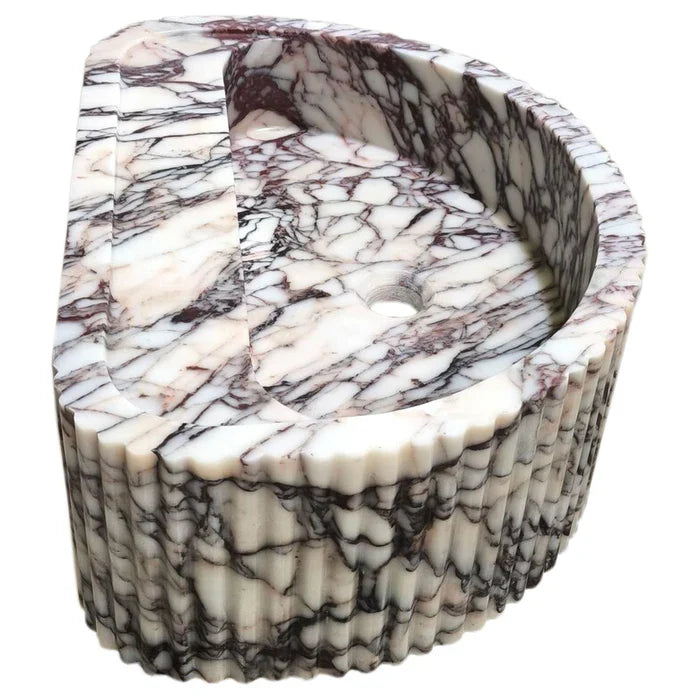 Calacatta Viola Marble Wall-Mount Fluted Bathroom Sink 16x24