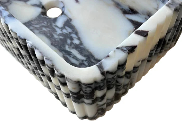 Calacatta Viola Marble Wall-Mount Rectangular Fluted Bathroom Sink - Polished