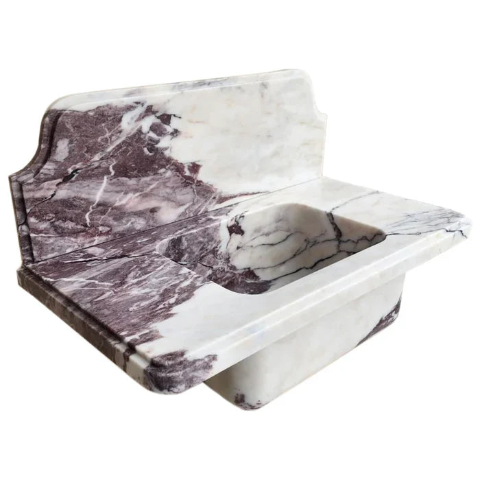 Calacatta Viola Marble Wall-Mount Bathroom Sink - Handcrafted 10 Inch Backsplash 30x16