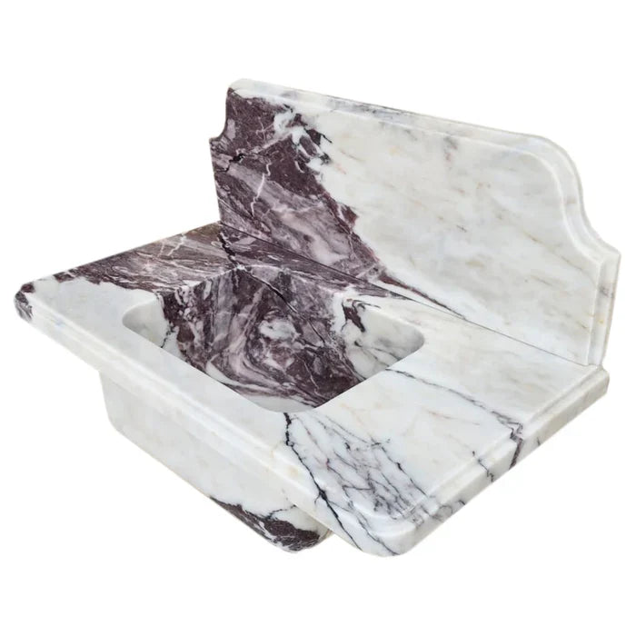 Calacatta Viola Marble Wall-Mount Bathroom Sink - Handcrafted 10 Inch Backsplash 30x16