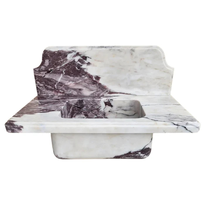 Calacatta Viola Marble Wall-Mount Bathroom Sink - Handcrafted 10 Inch Backsplash 30x16