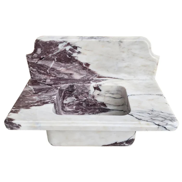 Calacatta Viola Marble Wall-Mount Bathroom Sink - Handcrafted 10 Inch Backsplash 30x16