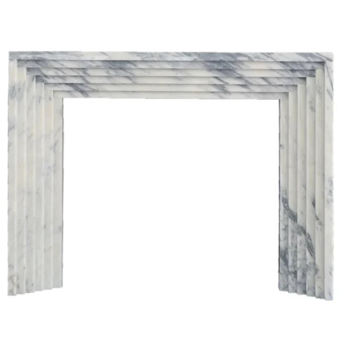 Afyon White Marble Art Deco Fireplace Mantel - Polished Finish 8 x 60 x 47 Inches