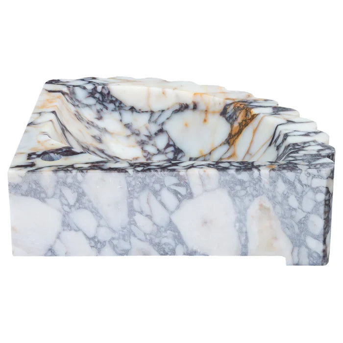 Calacatta Viola Marble Corner Wall Mount Vanity Sink With Ribbed Texture 20x20x7