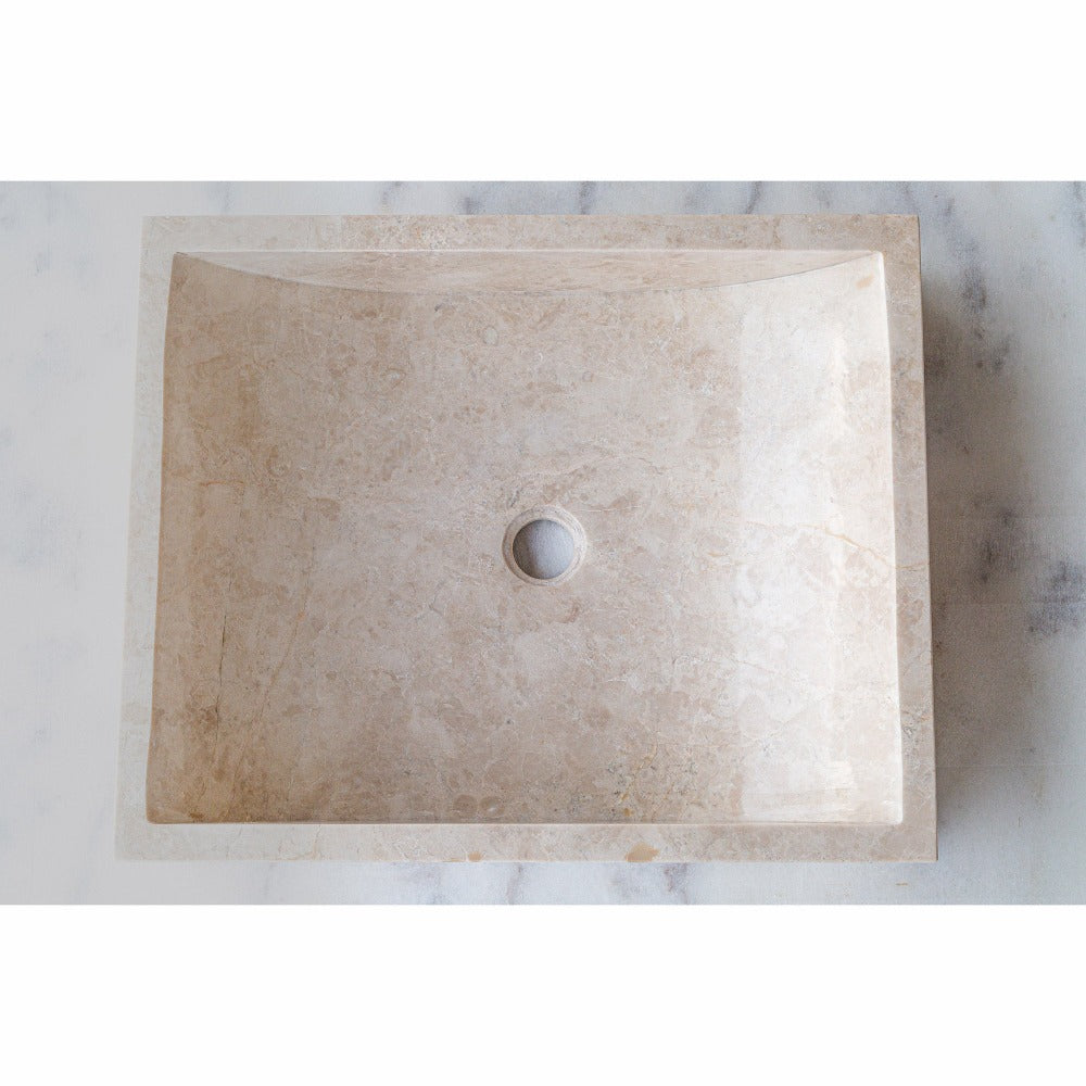 Cappuccino Beige Natural Marble Rectangular Above Counter Vessel Sink 18x21.5 Inch