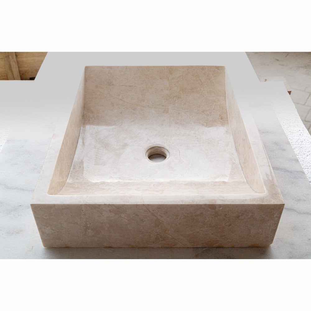 Cappuccino Beige Natural Marble Rectangular Above Counter Vessel Sink 18x21.5 Inch