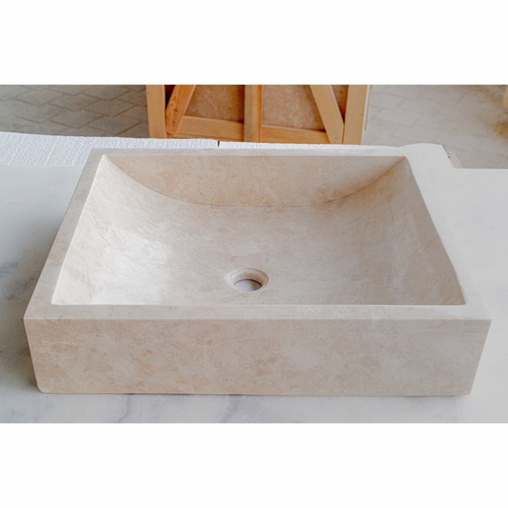 Cappuccino Beige Natural Marble Rectangular Above Counter Vessel Sink 18x21.5 Inch