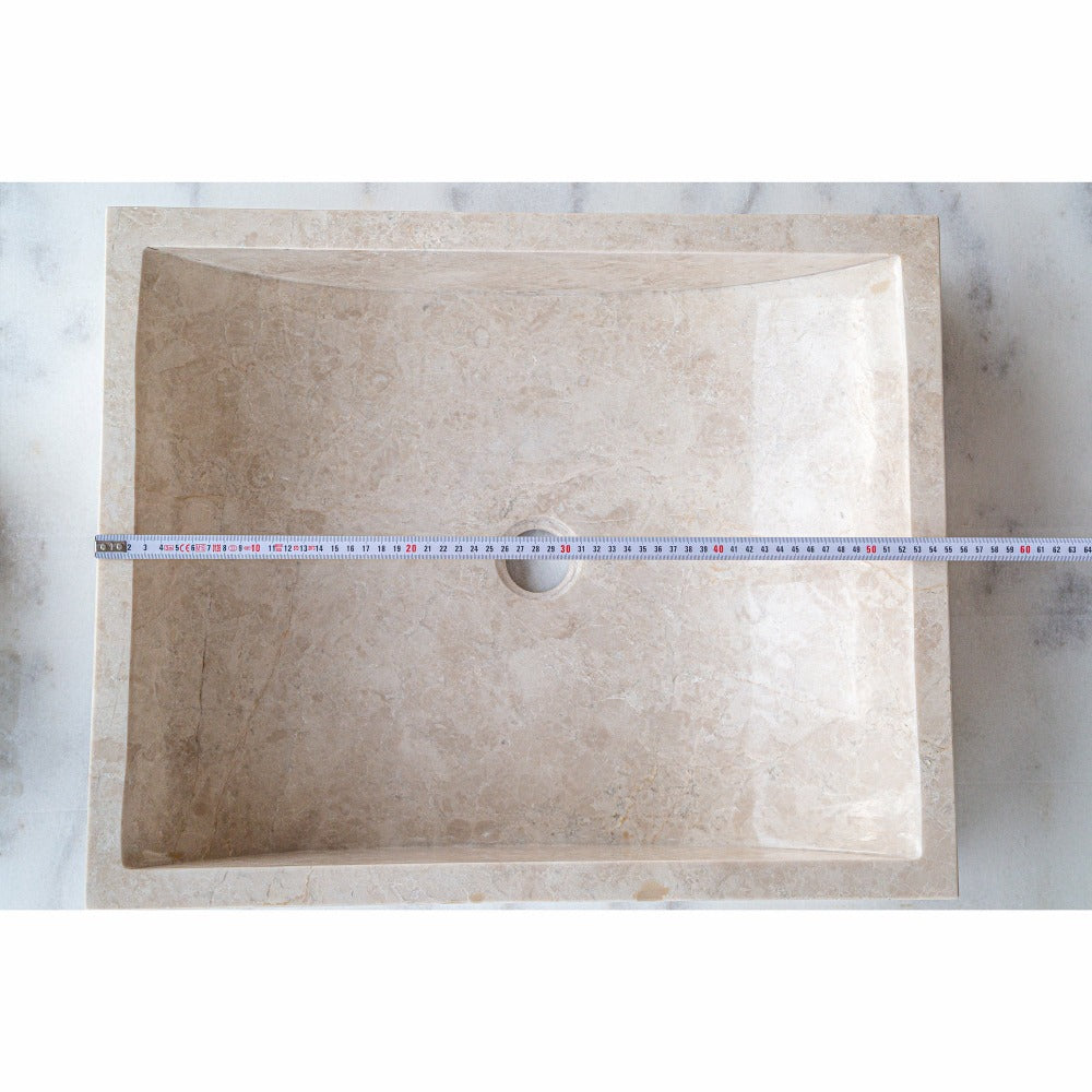 Cappuccino Beige Natural Marble Rectangular Above Counter Vessel Sink 18x21.5 Inch