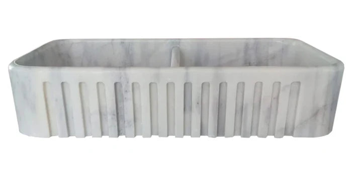Carrara White Marble Farmhouse Apron Double Kitchen Sink 18x36