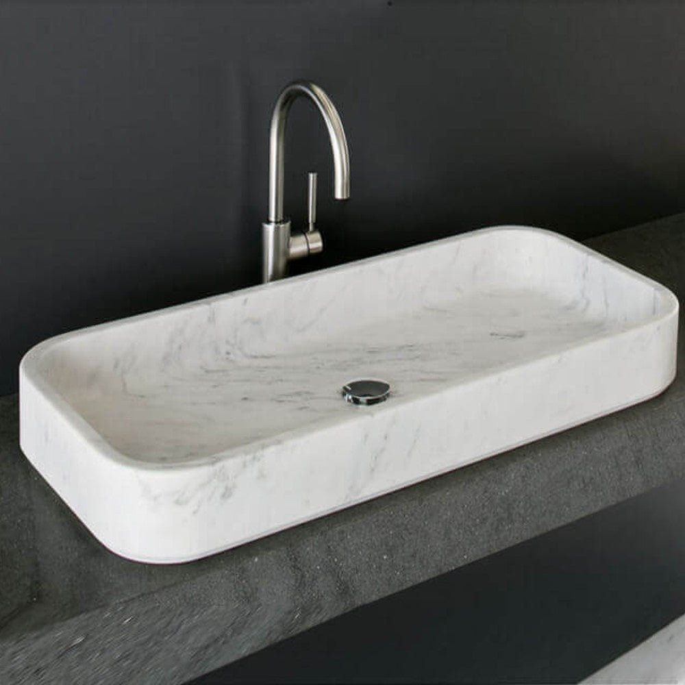 Carrara White Marble Rectangular Above-Counter Sink Polished