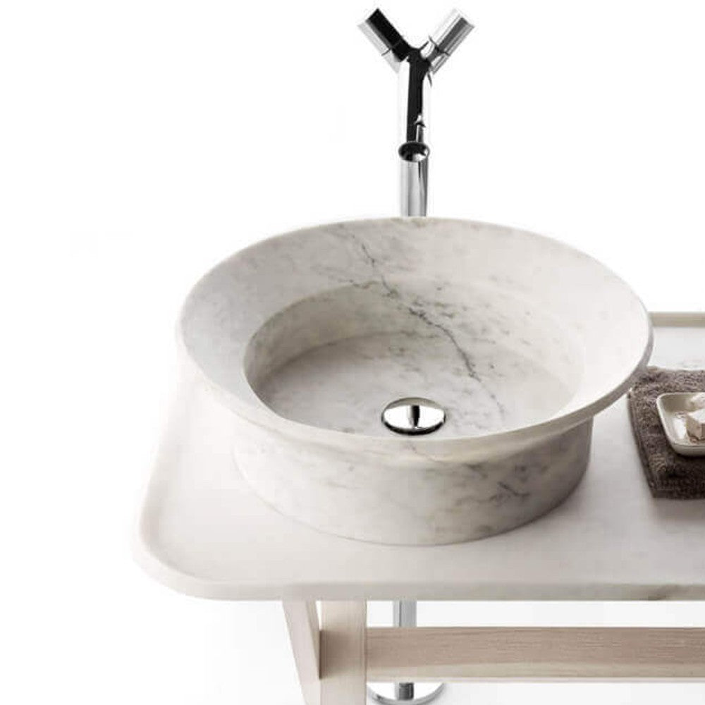 White Black Veined Natural Marble Vessel Sink - Polished 20 Inch