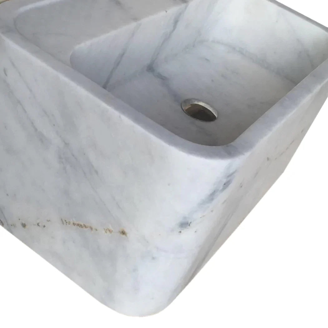 Genuine Carrara White Marble Rectangular Wall-Mount Bathroom Sink 16 x 24 x 12