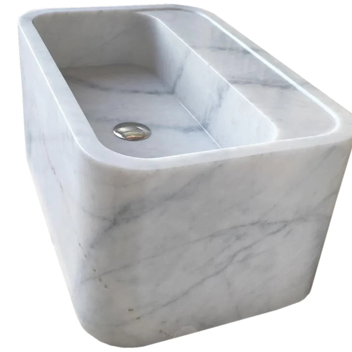 Genuine Carrara White Marble Rectangular Wall-Mount Bathroom Sink 16 x 24 x 12