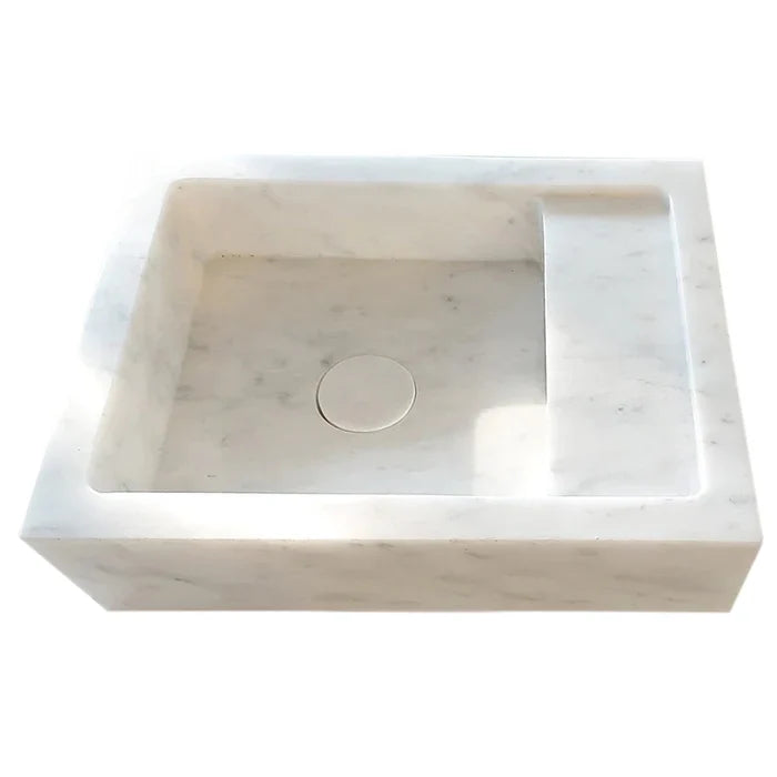 Carrara White Marble Wall Mount Bathroom Sink - Handcrafted 14x18