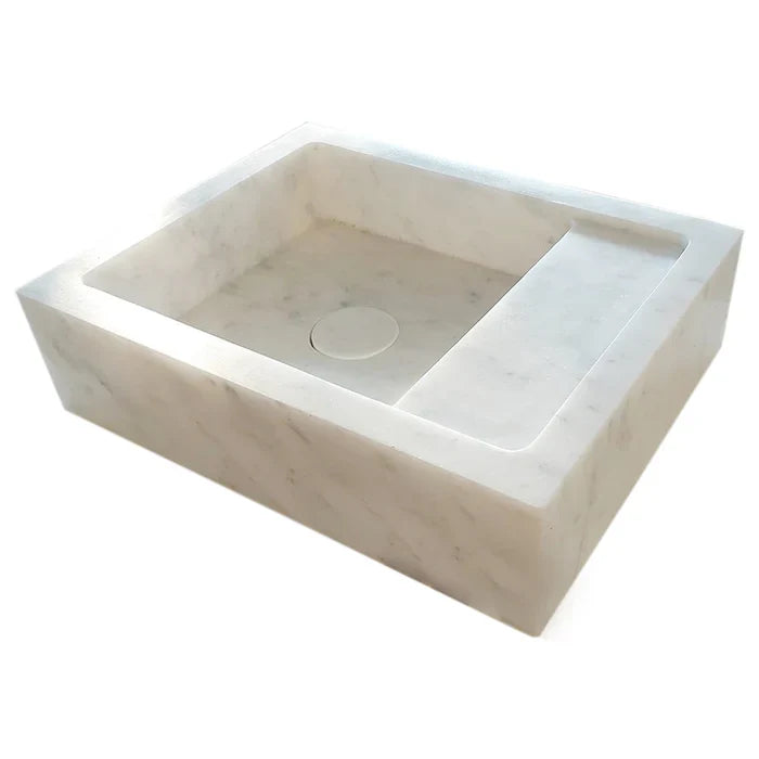 Carrara White Marble Wall Mount Bathroom Sink - Handcrafted 14x18