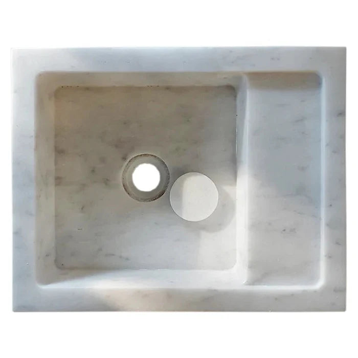 Carrara White Marble Wall Mount Bathroom Sink - Handcrafted 14x18