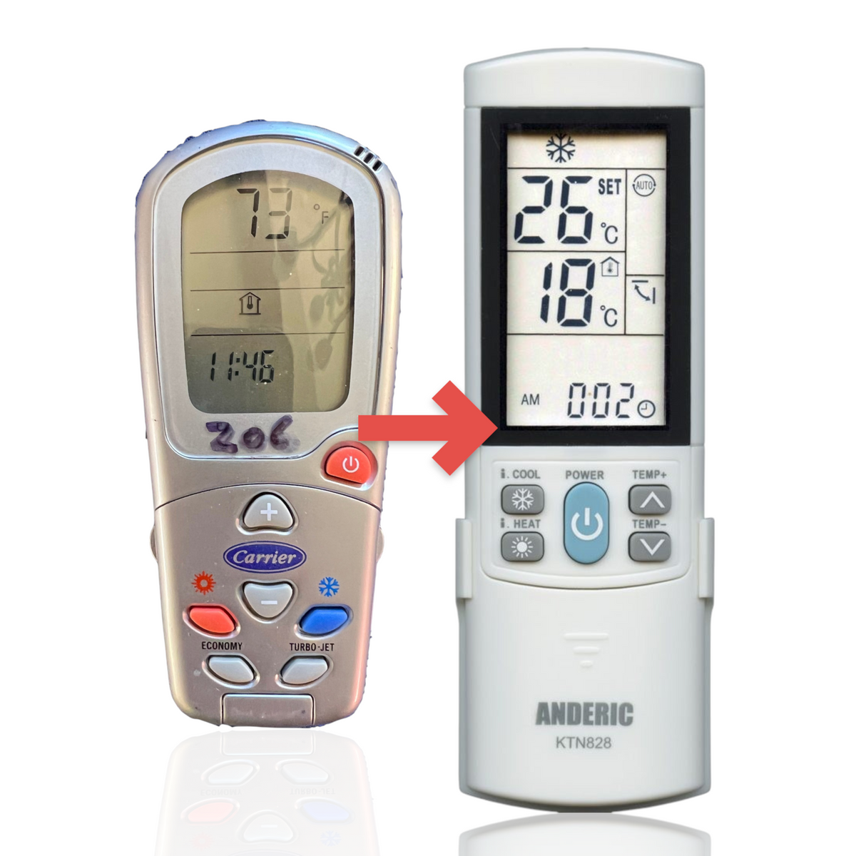 Anderic Substitute for Carrier TQLX2036HCrem High wall Air Conditioner Remote Control [KTN828]
