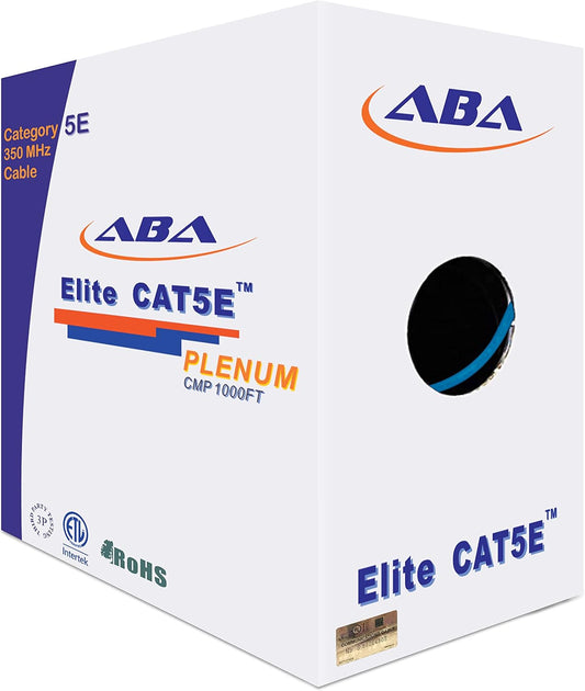 CAT5E Plenum (CMP),1000ft, UTP 24AWG, Solid Pure Copper, 350MHz, UL Certified, Bulk Ethernet Cable in Blue