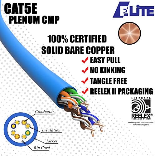 CAT5E Plenum (CMP),1000ft, UTP 24AWG, Solid Pure Copper, 350MHz, UL Certified, Bulk Ethernet Cable in Blue