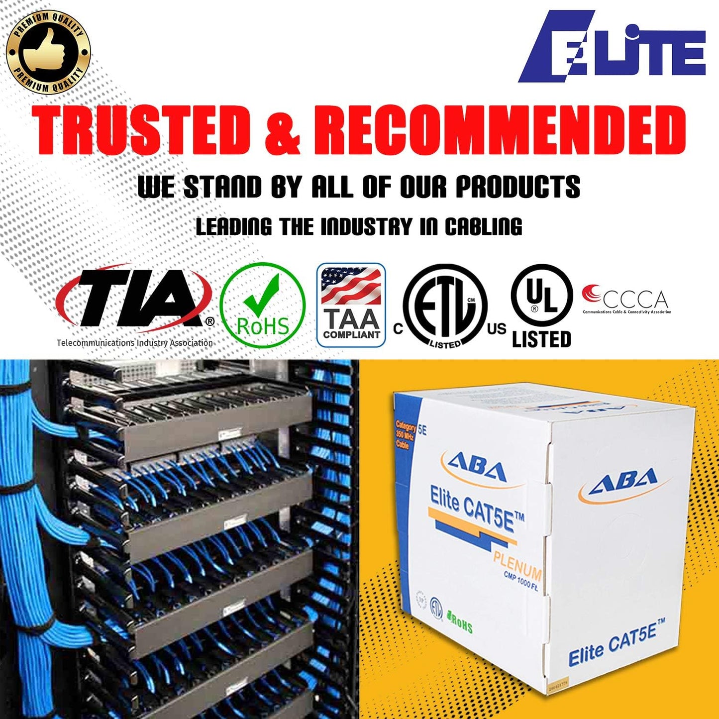 CAT5E Plenum (CMP),1000ft, UTP 24AWG, Solid Pure Copper, 350MHz, UL Certified, Bulk Ethernet Cable in Blue