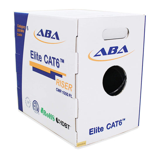 Cat6 Riser (CMR), Ethernet Cable 1000 feet, Blue, No Spline, Unshielded Twisted Pair (UTP) 23AWG, Solid Pure Bare Copper, 550MHz, UL Certified, Easy to Pull (Reelex II) Box, Bulk Networking LAN Cable
