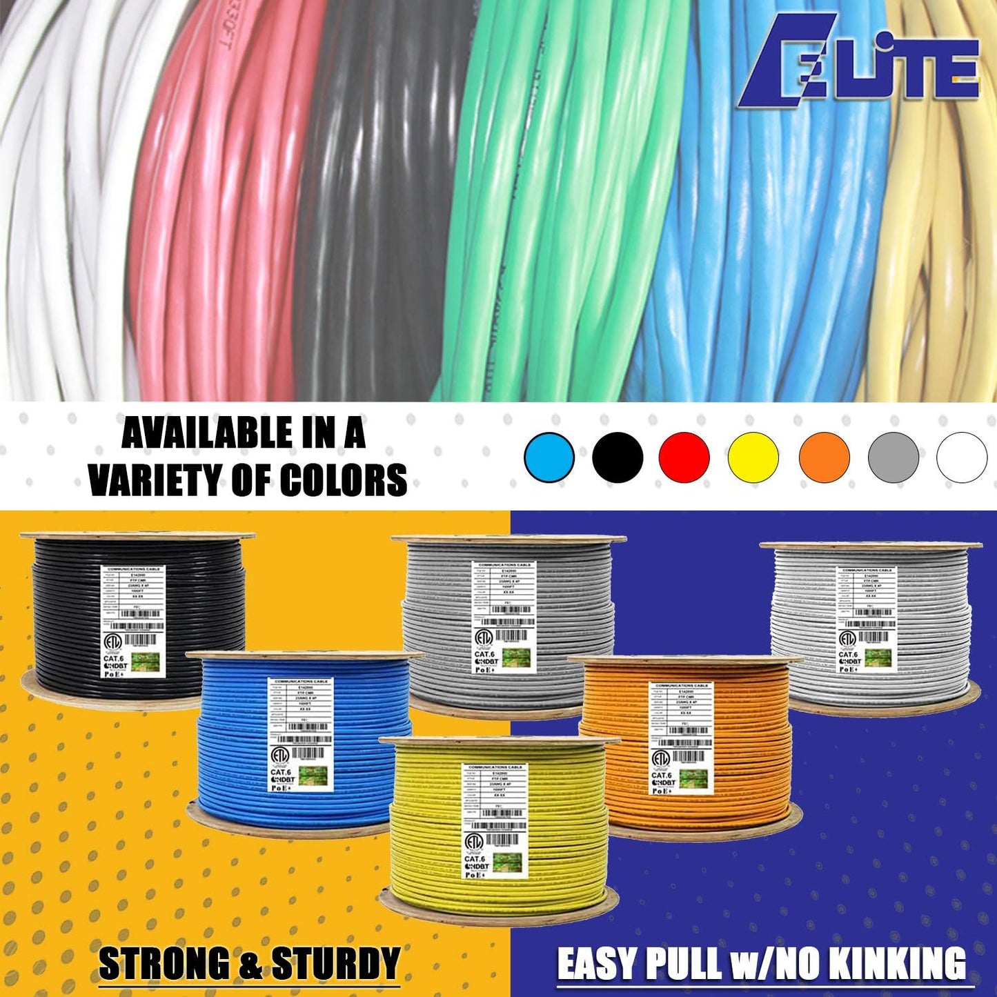 CAT6 Stranded (CM), 1000ft, F/UTP, 26AWG, Pure Copper, 400MHz, UL Certified, Bulk Ethernet Cable Reel in Black