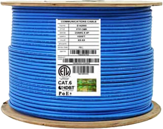CAT6 Stranded (CM), 1000ft, F/UTP, 26AWG, Pure Copper, 400MHz, UL Certified, Bulk Ethernet Cable Reel in Blue
