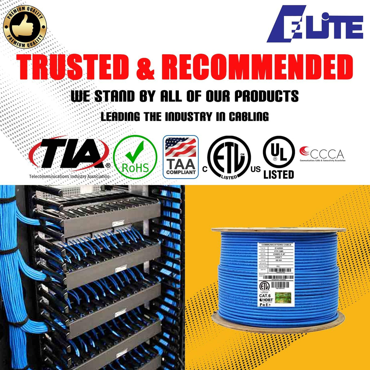 CAT6 Stranded (CM), 1000ft, F/UTP, 26AWG, Pure Copper, 400MHz, UL Certified, Bulk Ethernet Cable Reel in Blue