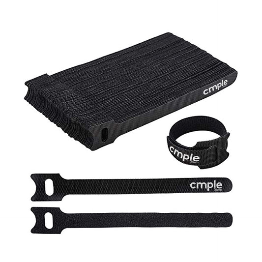 Cmple - 50PCS Reusable Cable Ties, Nylon Adjustable Cord Organizer Ties, Multi-Purpose Hook Loop Cable Management Wire Ties, 6-inch Black