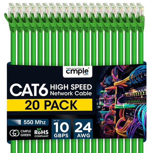 Cmple - Cat 6 Ethernet Cable 10 ft, Cat6 Patch Cables 10Gbps LAN Cable, 550MHz Network Cable, RJ45 Connectors, Compatible with Gaming Computer, Laptop, Modem, Router, HDTV, Gaming Console - Yellow