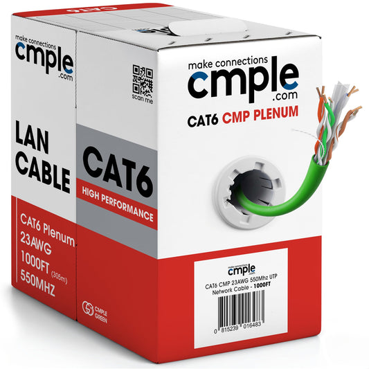Cmple Cat6 Ethernet Cable 1000ft Plenum CMP 23AWG 550MHz UTP Solid 10Gbps PoE in-Wall Rated Bulk LAN Network Cable DSX-8000 Tested Pull Box - Black