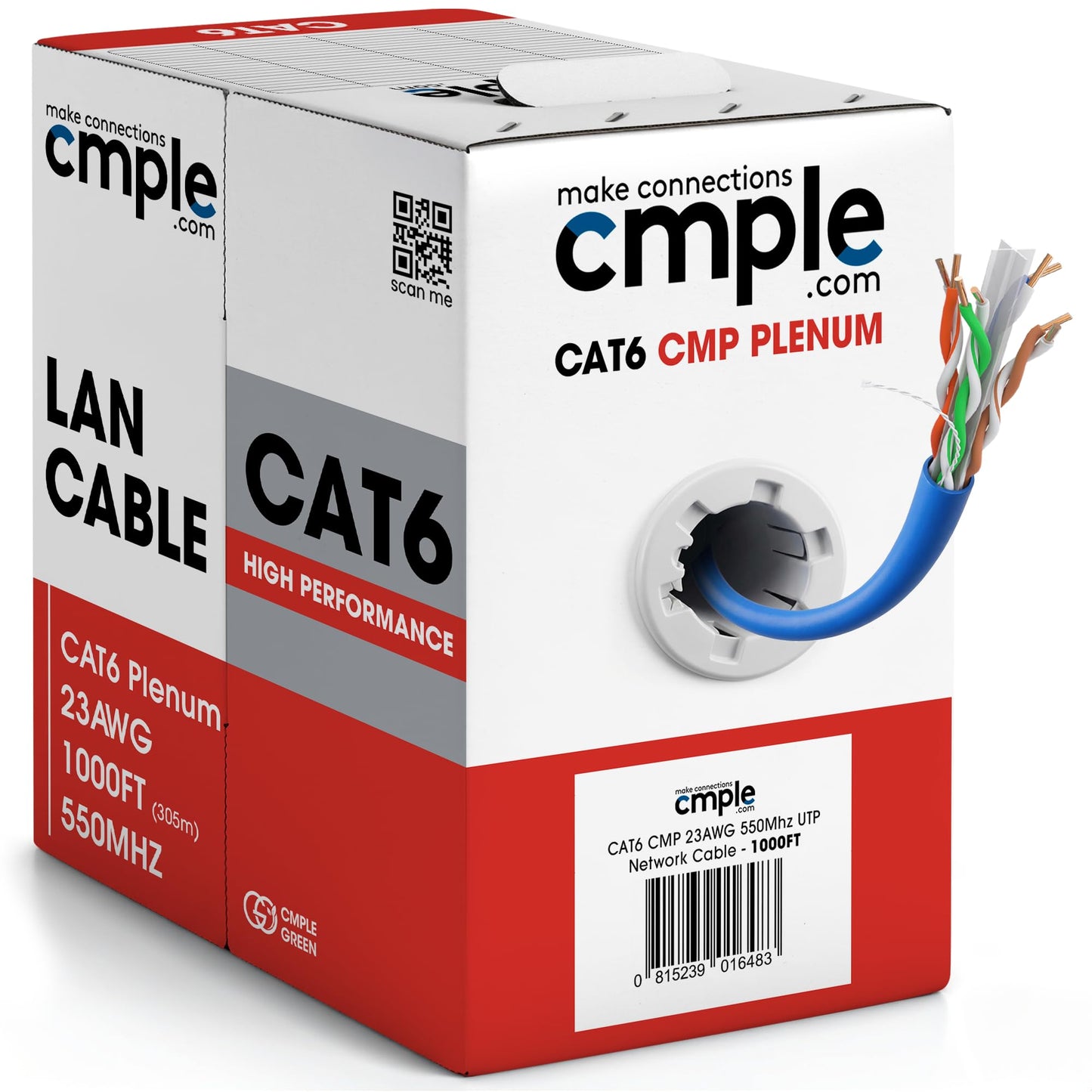 Cmple Cat6 Ethernet Cable 1000ft Plenum CMP 23AWG 550MHz UTP Solid 10Gbps PoE in-Wall Rated Bulk LAN Network Cable DSX-8000 Tested Pull Box - Black