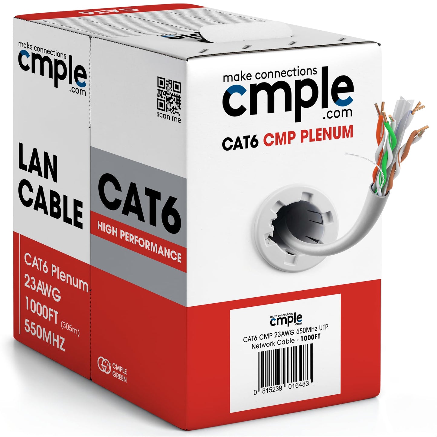 Cmple Cat6 Ethernet Cable 1000ft Plenum CMP 23AWG 550MHz UTP Solid 10Gbps PoE in-Wall Rated Bulk LAN Network Cable DSX-8000 Tested Pull Box - Black